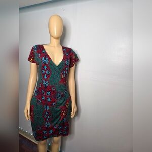 Mariposa Red and Blue Patterned Midi Dress Size L